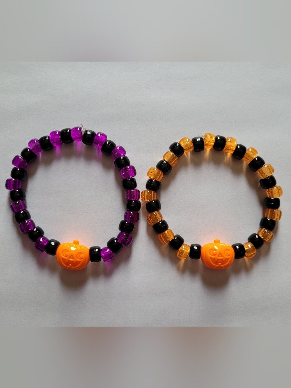 Set of 2 Halloween Jack o' Lantern Bead Bracelets Sparkle and Solid Color Beads
